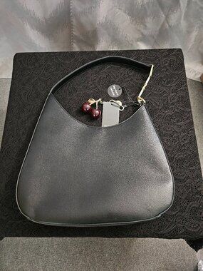 NWT BCBG Black Shoulder "Hobo" Bag with Coin Purse and Cherry Bag Charm